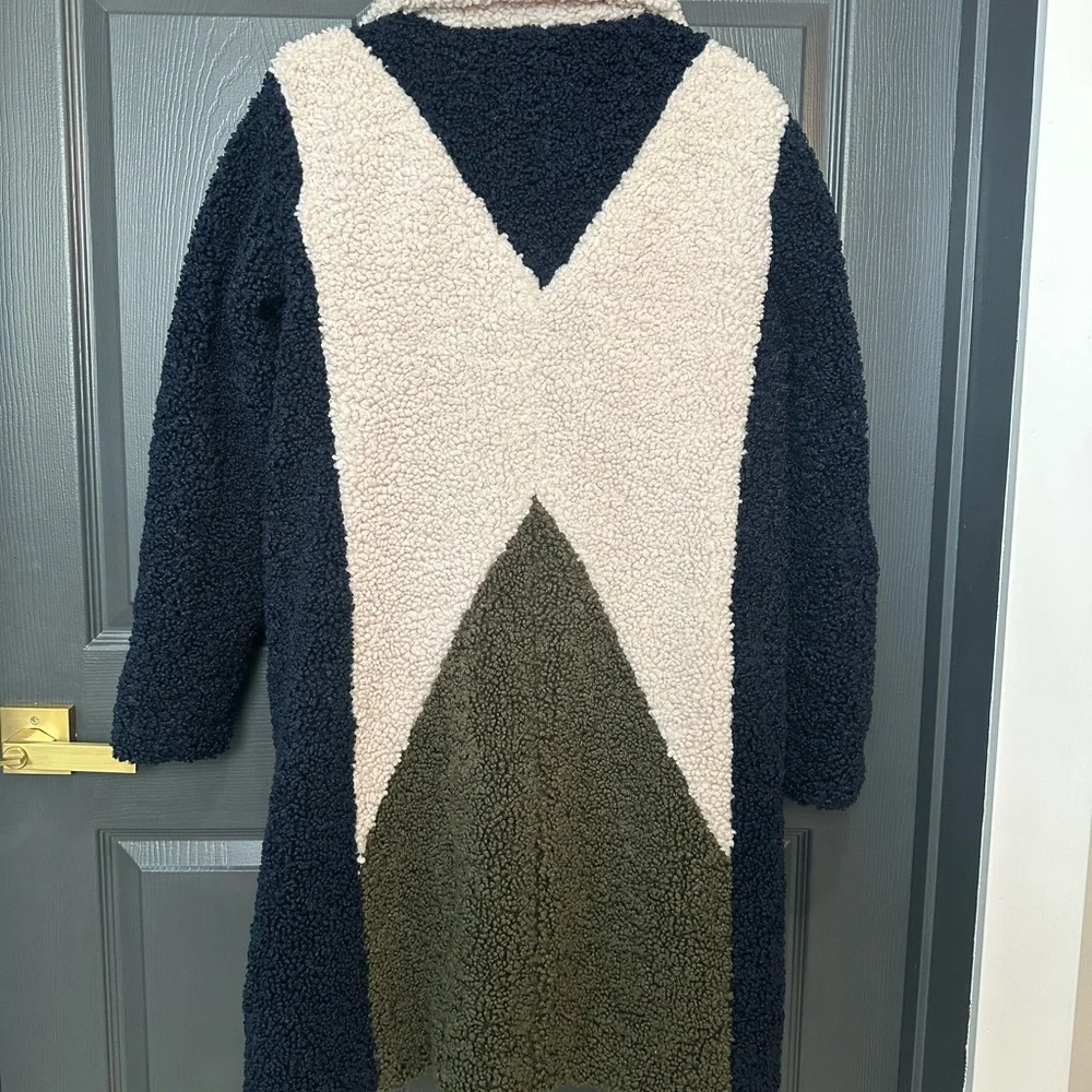 J. Crew Colorblock Teddy Coat in Navy, Cream & Olive